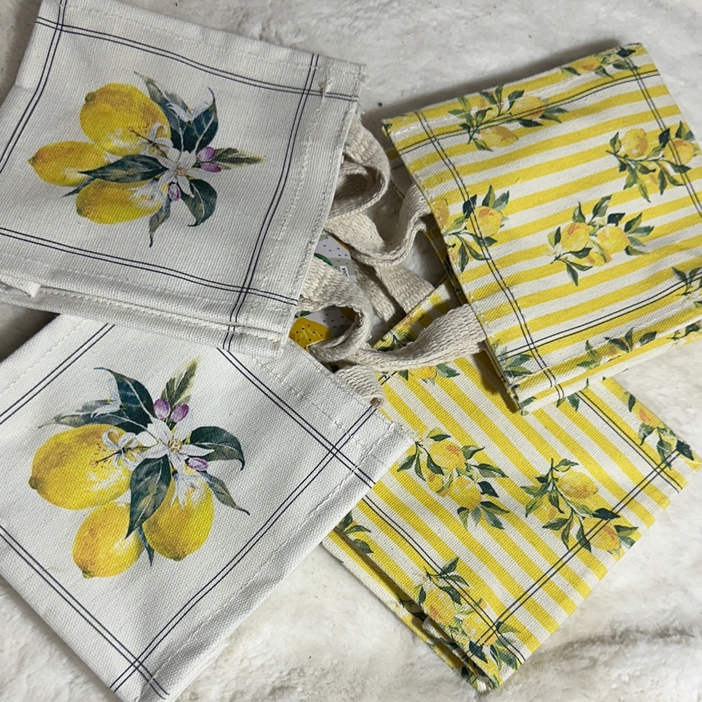 Lemon set of 4 canvas mini tote bags